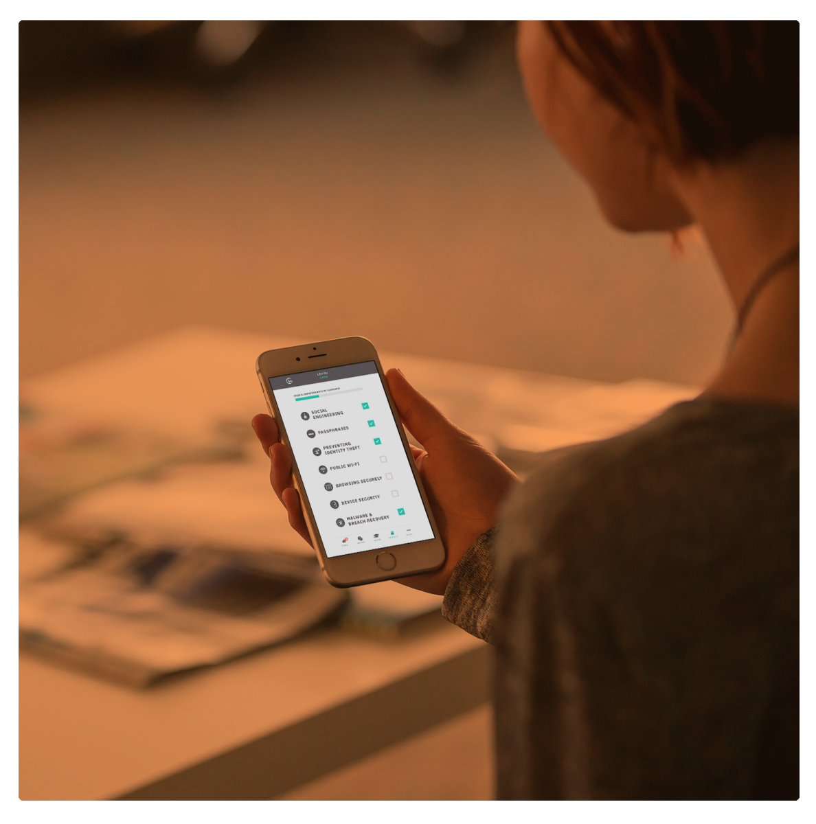 women holding phone web connect image