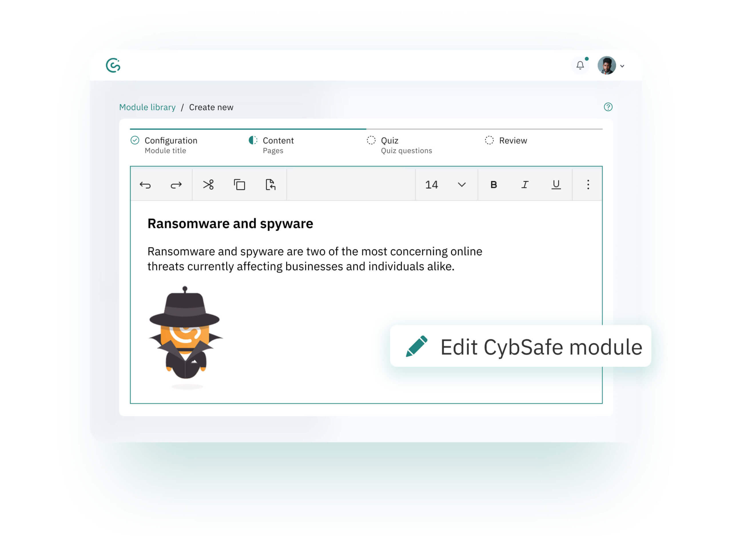 Spring release 2024 - Module builder - edit official CybSafe modules Spring release 2024 - Module builder - edit official CybSafe modules